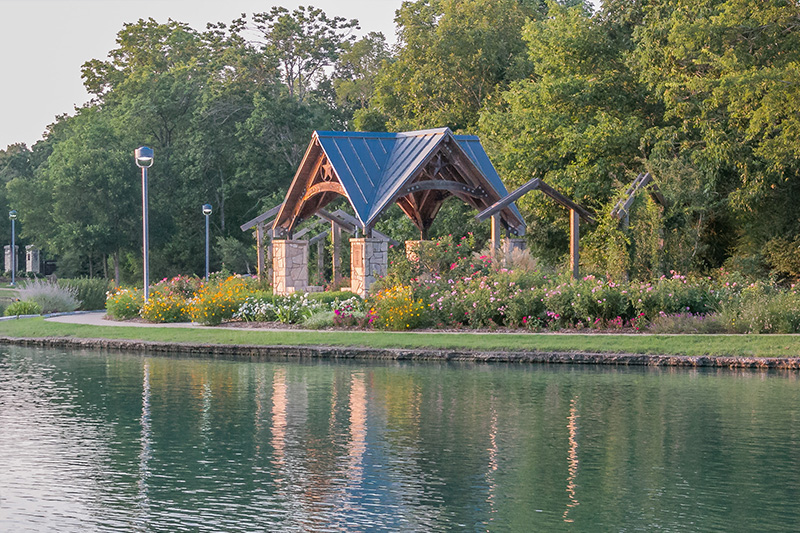 pond with gazebo in background